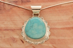 Native American Jewelry Genuine Kingman Turquoise Sterling Silver Pendant
